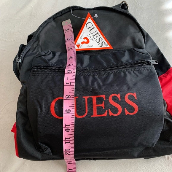 GUESS men’s Unisex Black /red 100% nylon backpack NWT - Picture 6 of 9